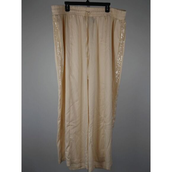 Nina Parker Plus 3X Sequin Stripe Wide Leg Pants Cream Pull-On Lounge - Picture 2 of 7